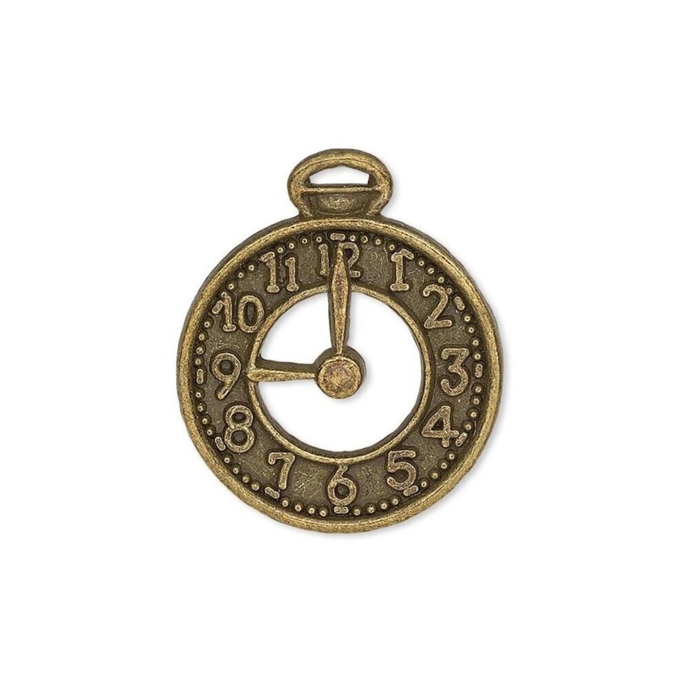 Antique Brass Pewter 25x21mm Flat Pocket Watch Clock Face Charms Pendants 10 pcs